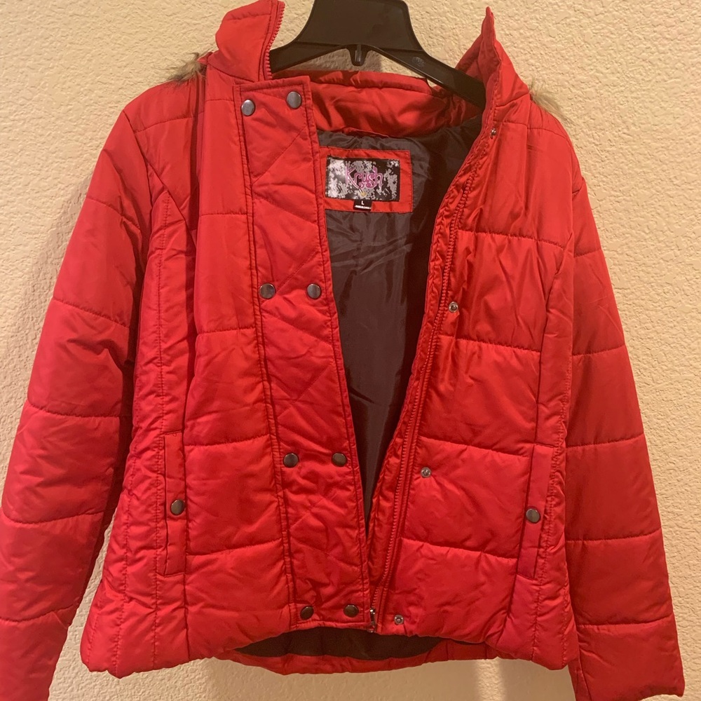 Red Puffer Jacket with fur hood